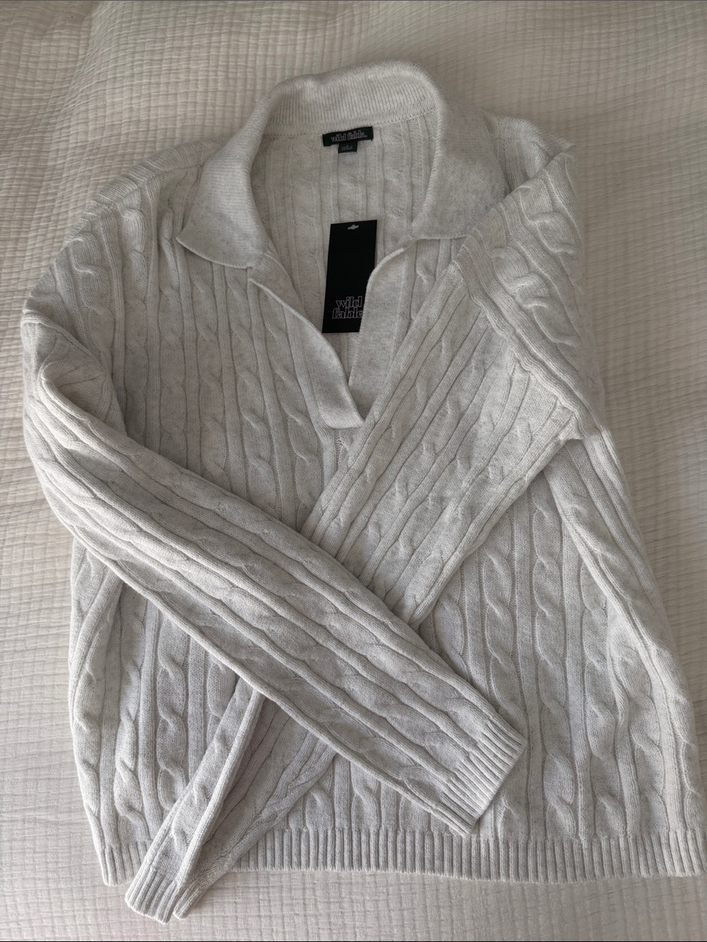 wild fable Cream Cable-Knit V-Neck Sweater